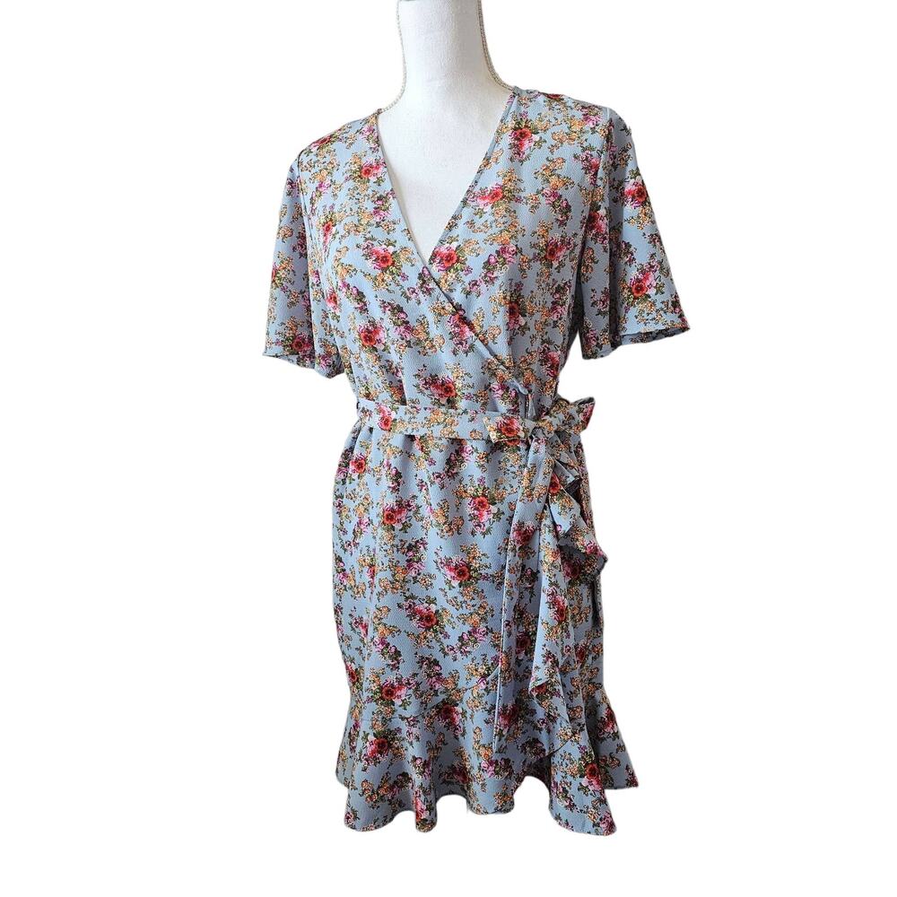 Topshop Floral Wrap Tea Dress Confetti Print Blue – Women’s Size 6 - Picture 6 of 6
